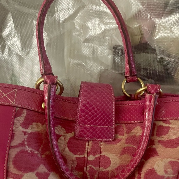 Coach Signature C Chenille Python Pink Butterfly Tote Bag Coach Purse Vintage - Picture 8 of 11